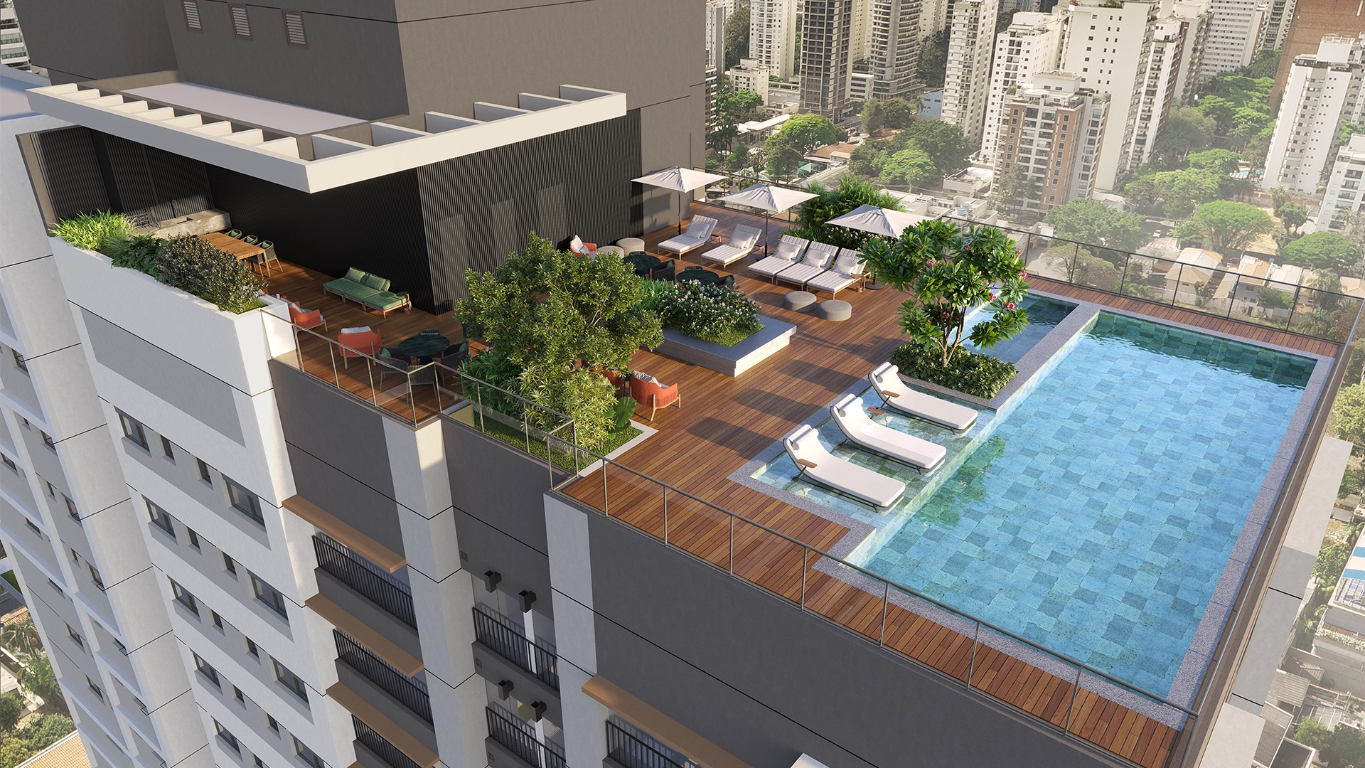 Perspectiva Ilustrada Piscina no 32º Andar