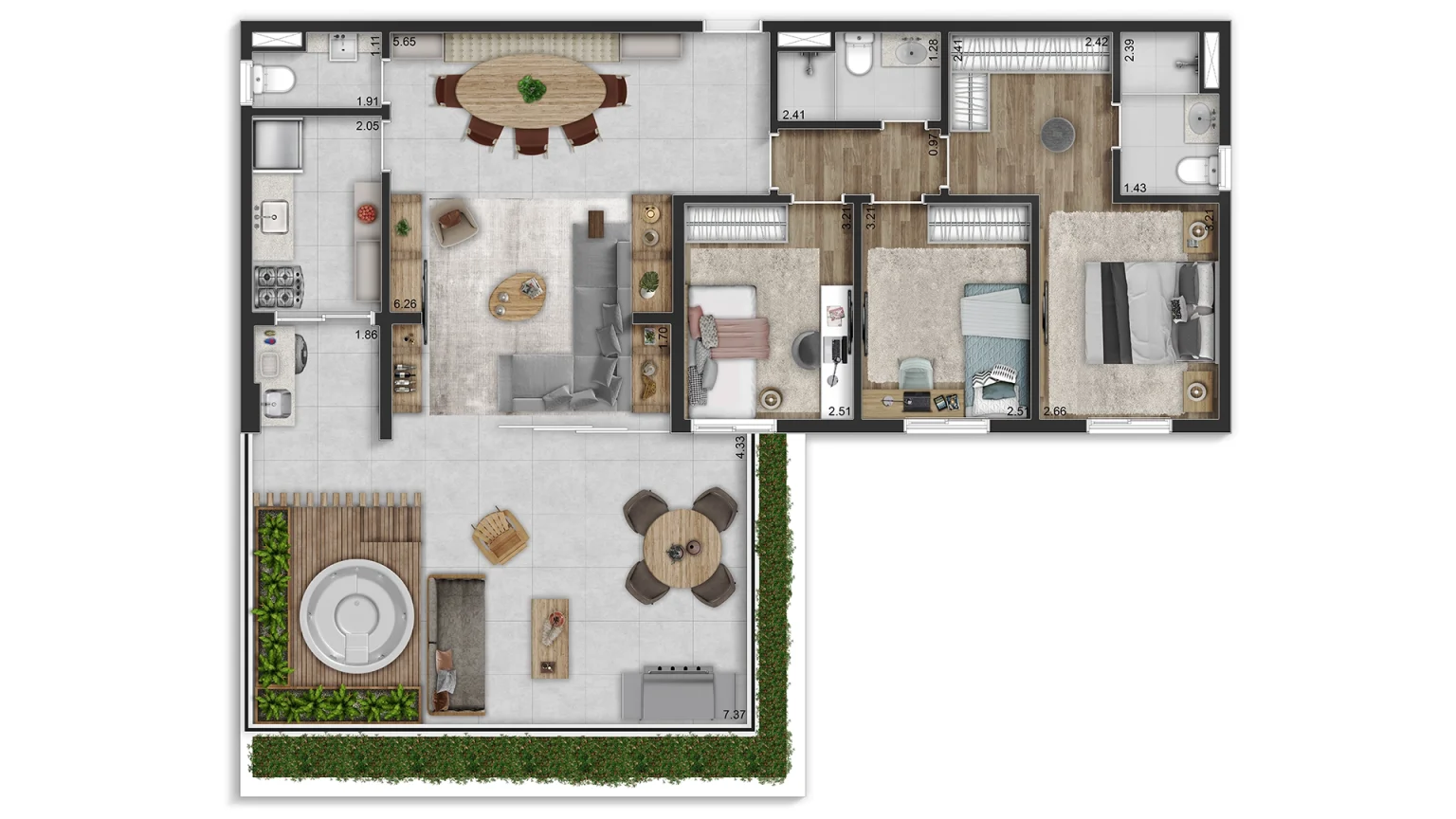 Planta Opção 135m² - 1 Suíte com Living Ampliado