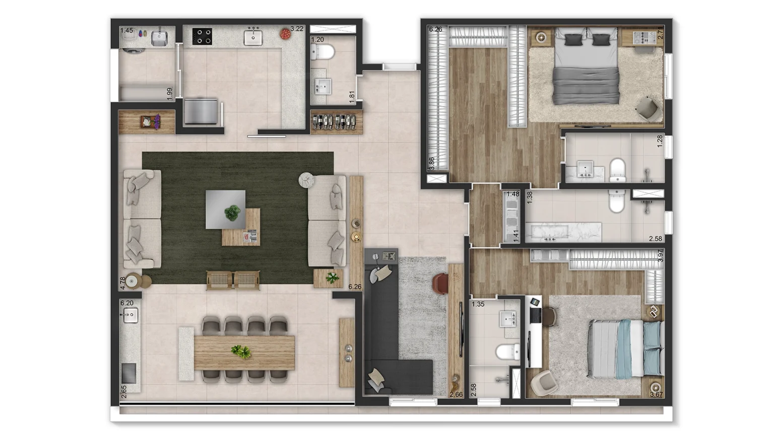 Planta Opção 150m² - 2 Suítes