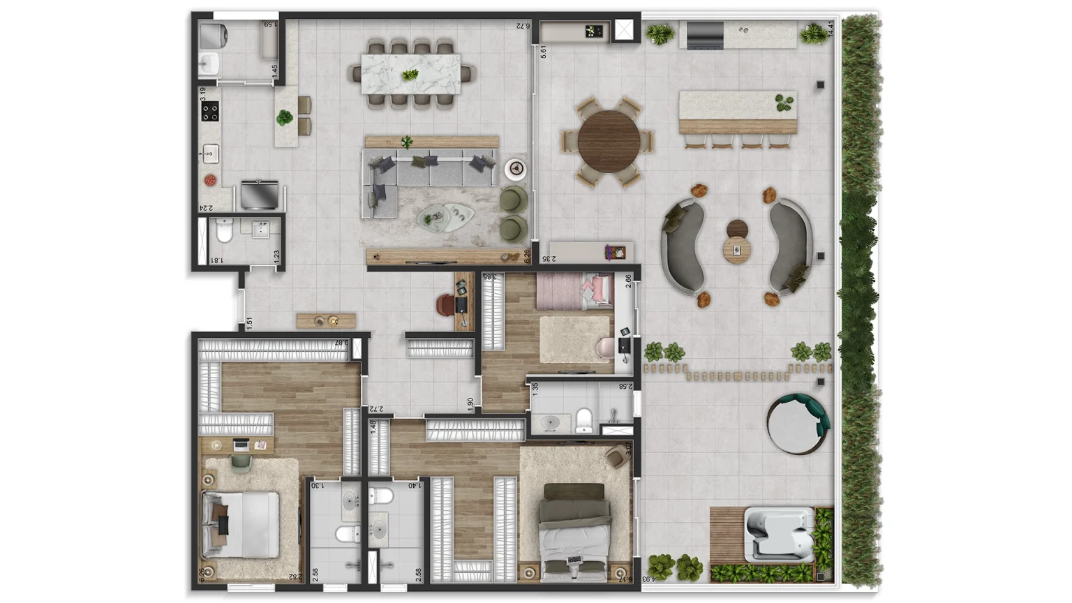 Planta Tipo 255m² - 3 Suítes