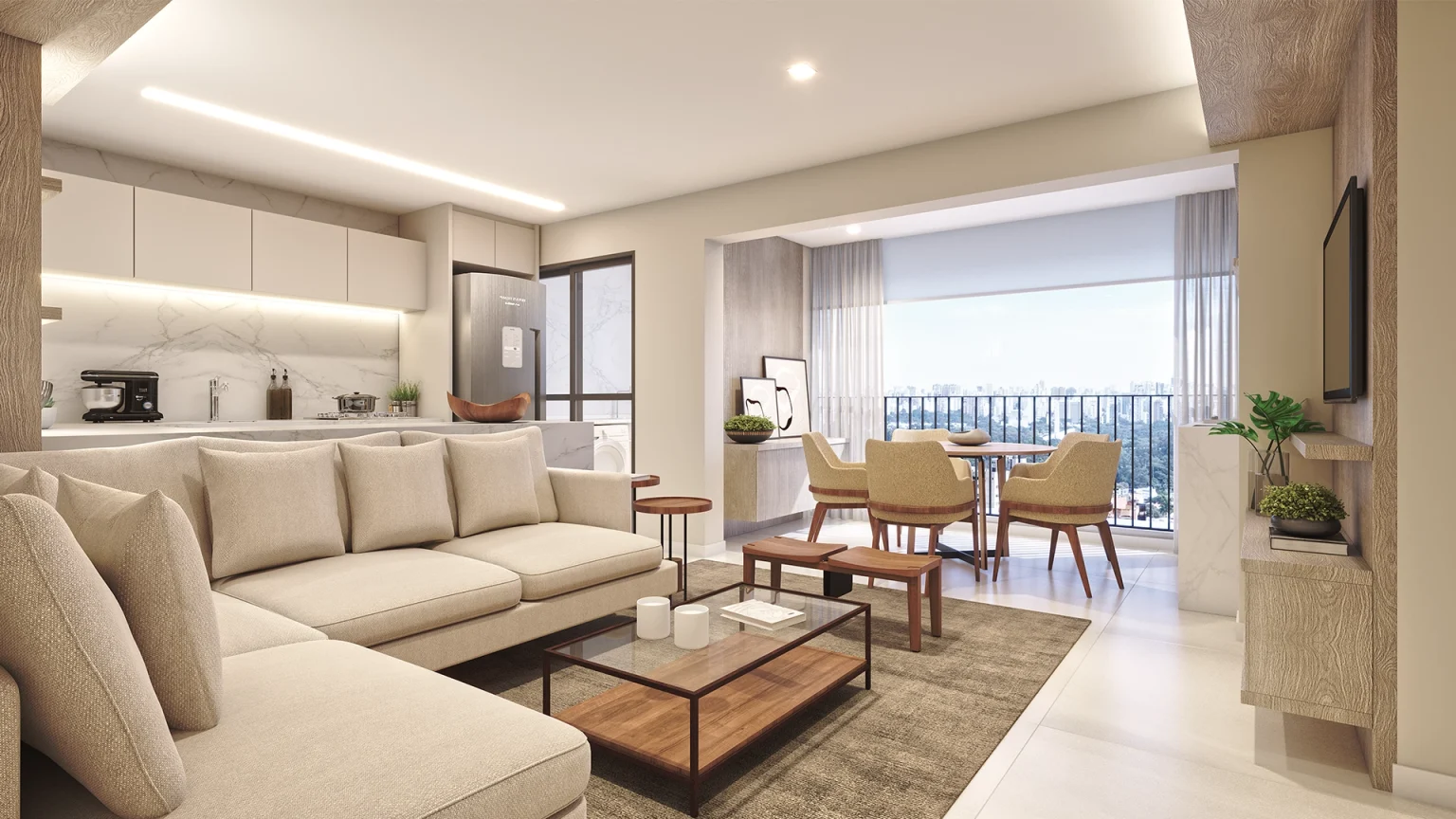 Perspectiva Ilustrada Living e Terraço Planta Tipo 96m²
