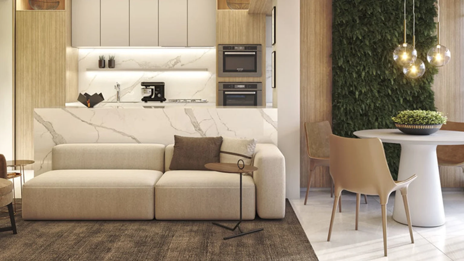 Perspectiva Ilustrada do Living Apto. 75m²