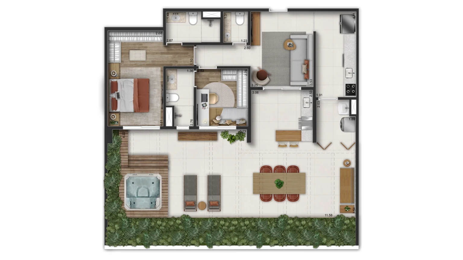 Planta Tipo Garden 141m²