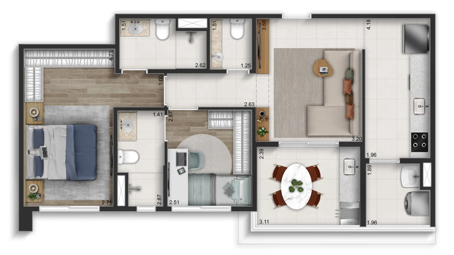 Planta Tipo 72m²