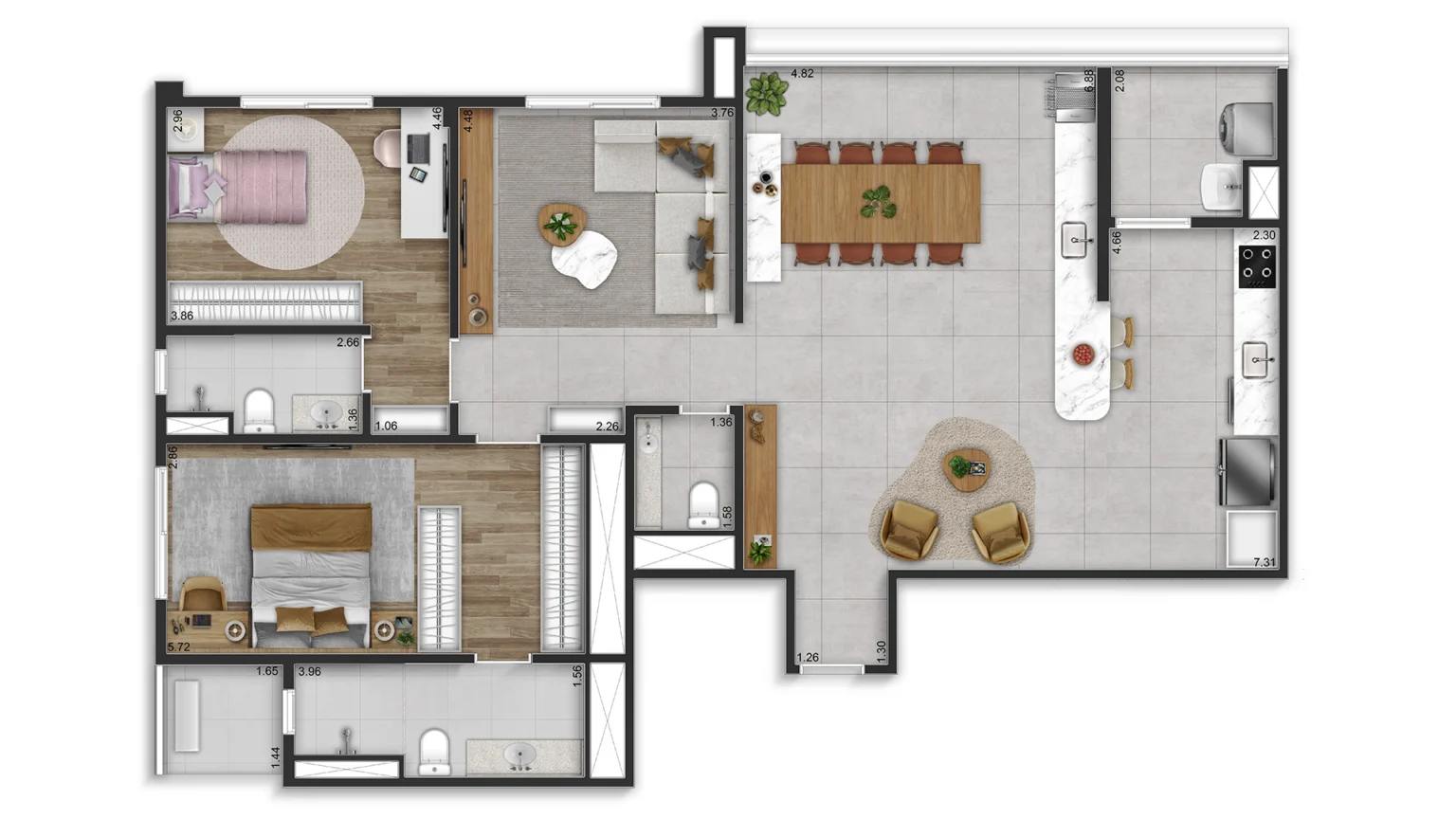 Planta Opção 122m² Living Ampliada