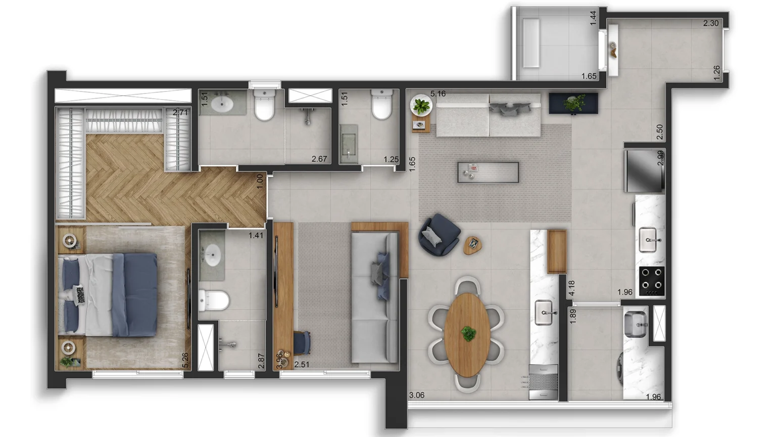 Planta 80m² - Living Ampliado